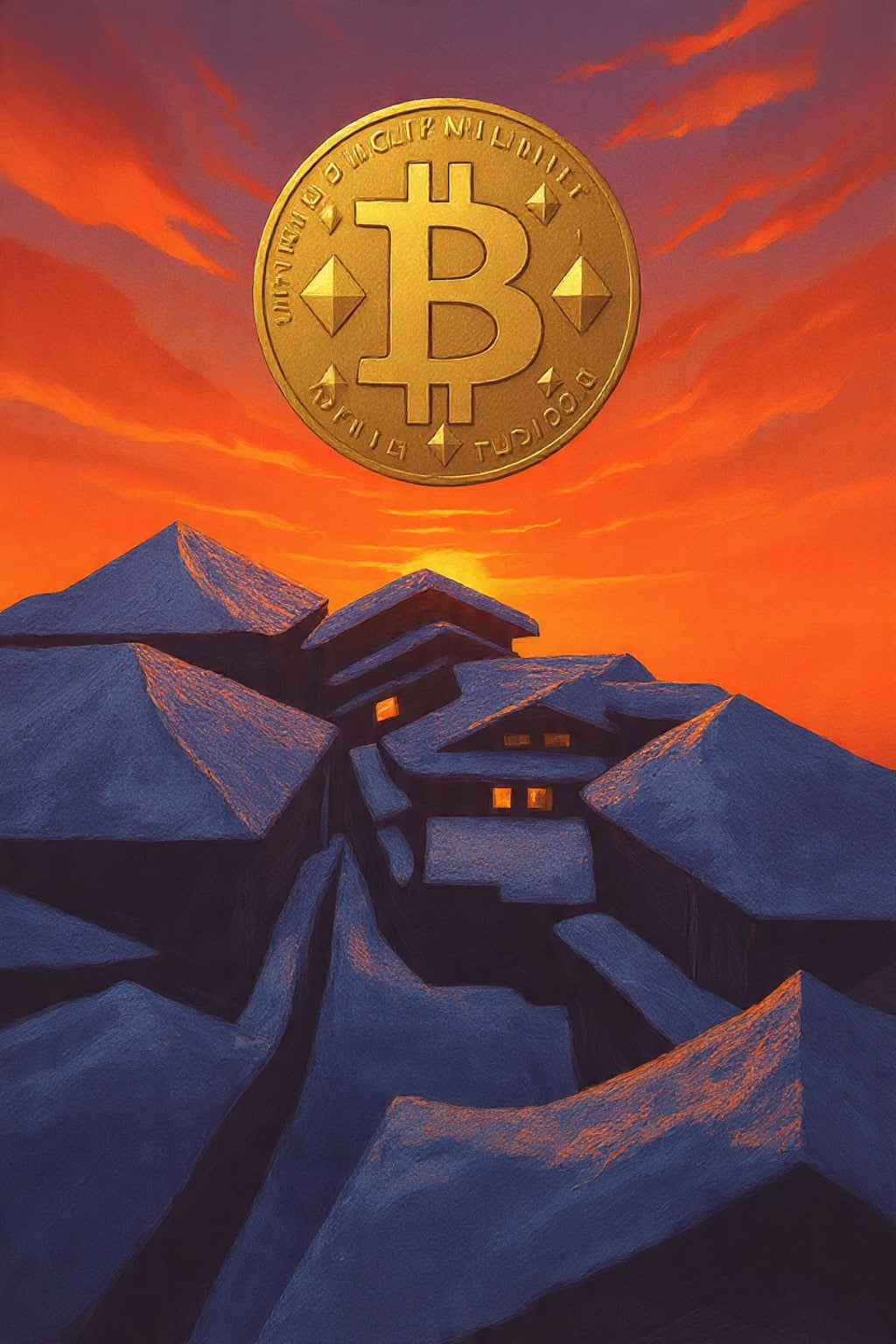 Bitcoin Temple Sunset - Premium Ordinals Digital Collectible