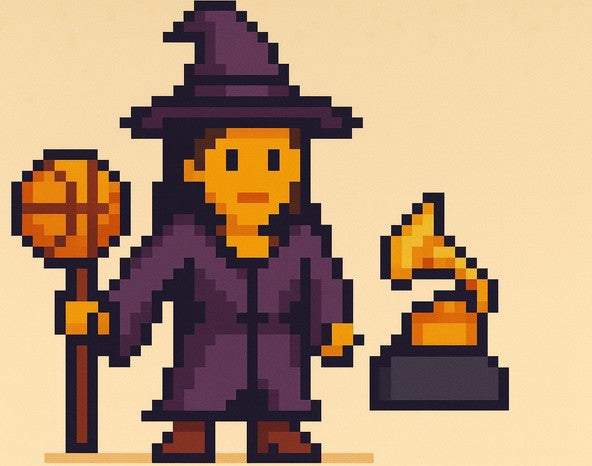 Wizard Mage with Basketball Staff & Grammy Trophy - Pixel Art NFT