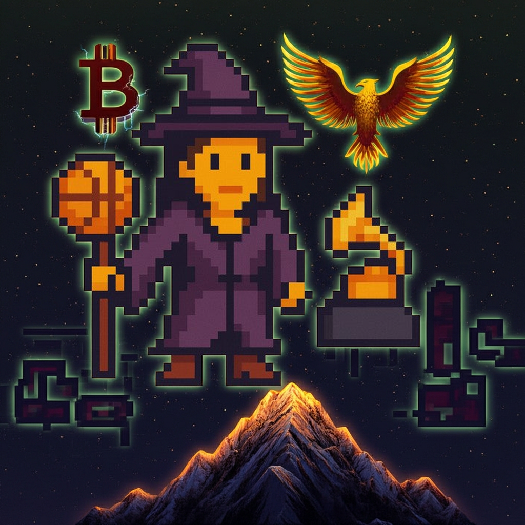 Wizard Mage with Basketball Staff & Grammy Trophy - Pixel Art NFT