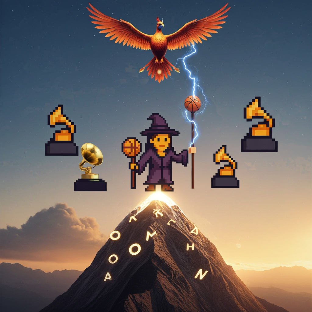 Wizard Mage with Basketball Staff & Grammy Trophy - Pixel Art NFT